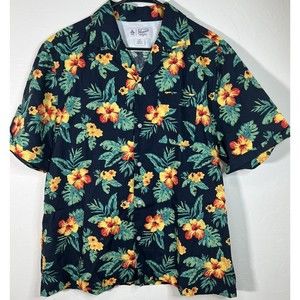Original Penguin Mens Shirt Sz L Floral Hawaiian Button Up Short Sleeve Casual